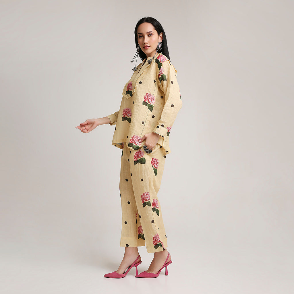 Linen Printed Co-ord Set with Polka & Floral Motifs