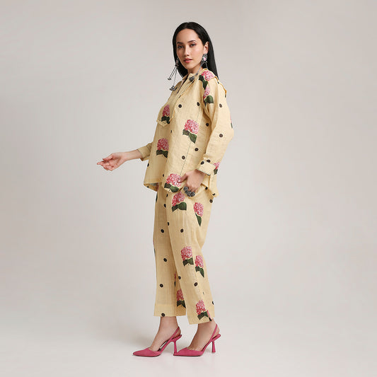Linen Printed Co-ord Set with Polka & Floral Motifs