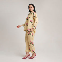 Linen Printed Co-ord Set with Polka & Floral Motifs